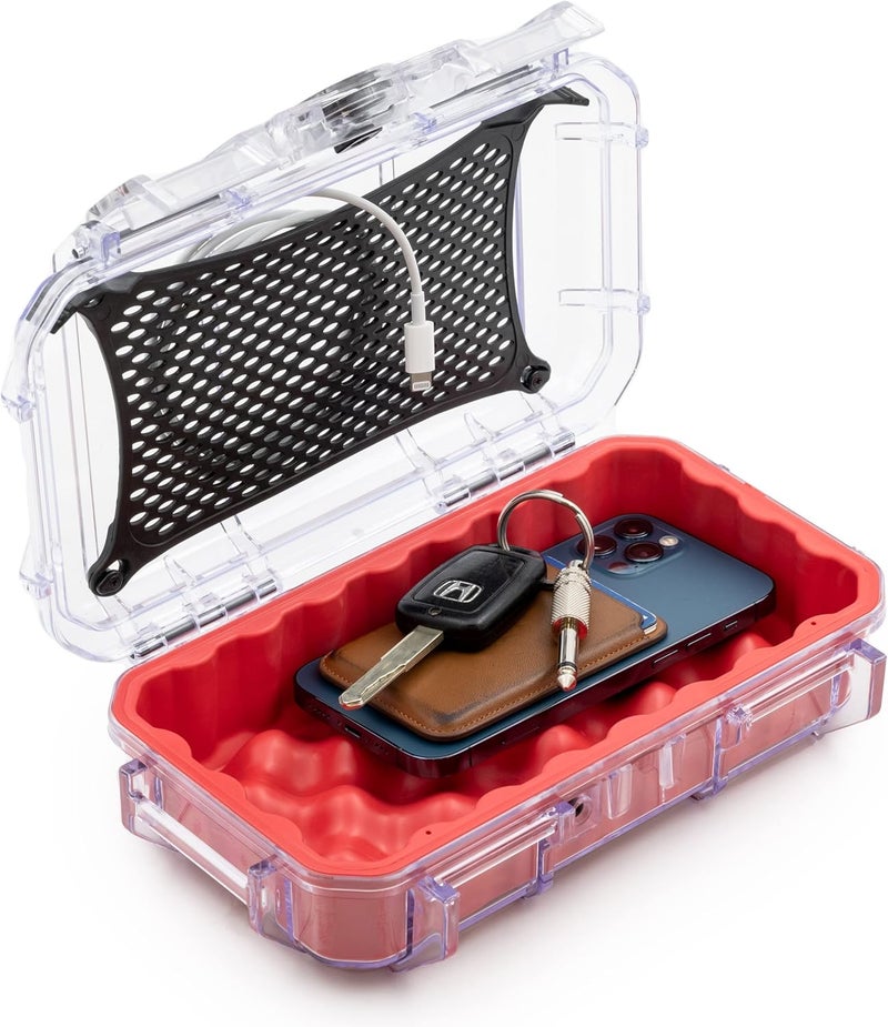 EVERGREEN 56 Clear Waterproof Dry Box Protective Case Colored Rubber Insert - Travel Safe/MilSpec/USA Made - Tackle Organization of Cameras, Phones, Camping, Fishing, Travel, Water Sports (Red) - Image 1